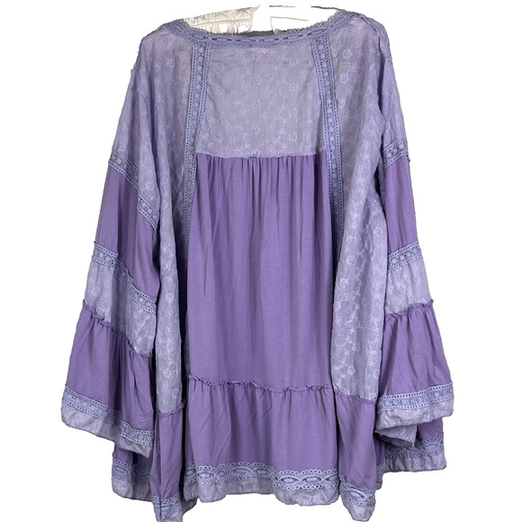 Pol Kimono Cardigan Women's L Purple Boho Lace Embroidered Color Block - Picture 2 of 7